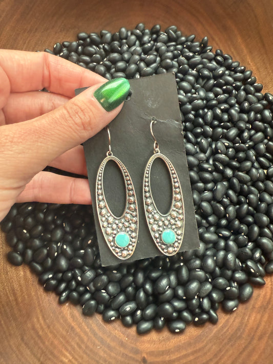 Sterling Oval & Turquoise Dangle
