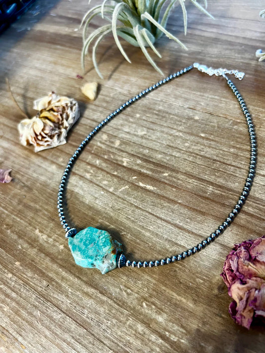 Natural Turquoise Slab & Pearl Necklace