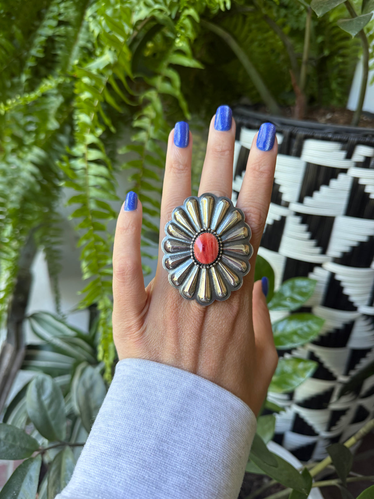 Ty Etsitty - Red Spiny Adjustable Concho Ring