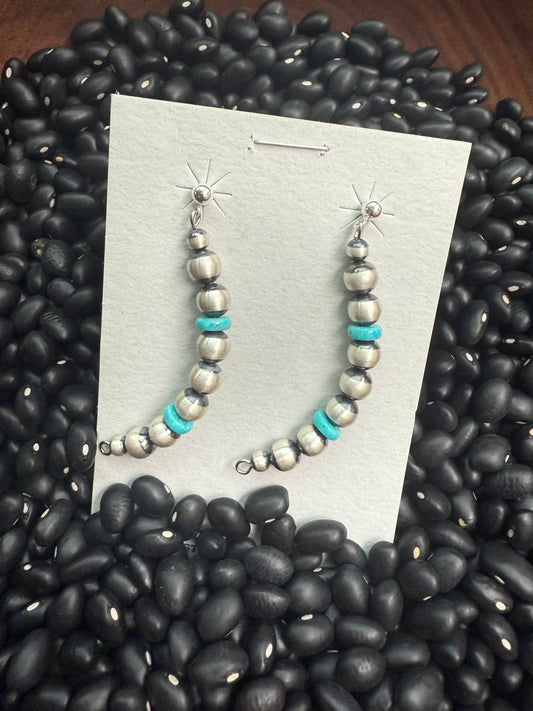 Turquoise & Silver Pearl Curved Dangles