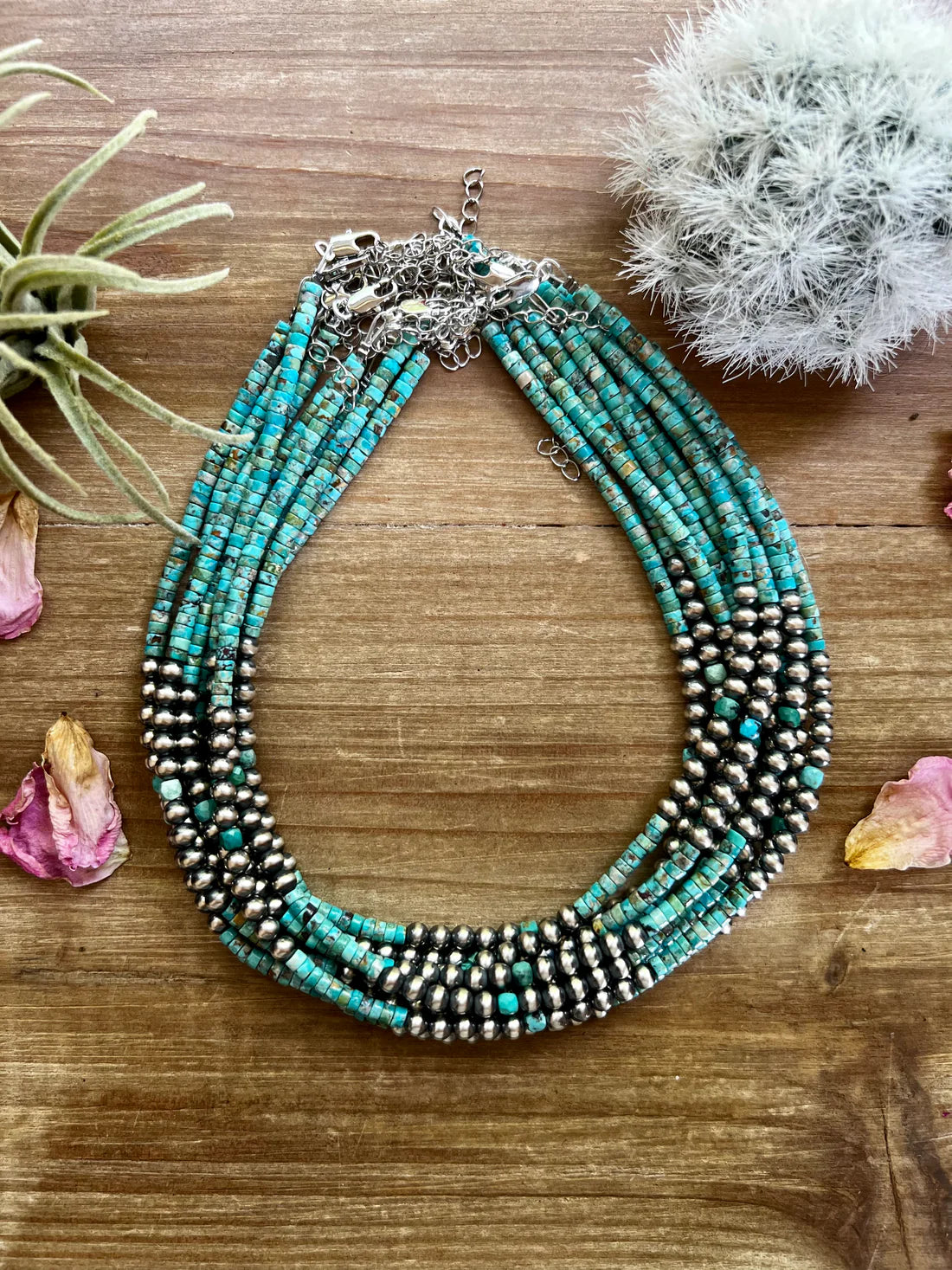 Turquoise Heishi & Pearl Necklace