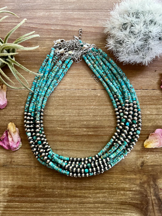 Turquoise Heishi & Pearl Necklace
