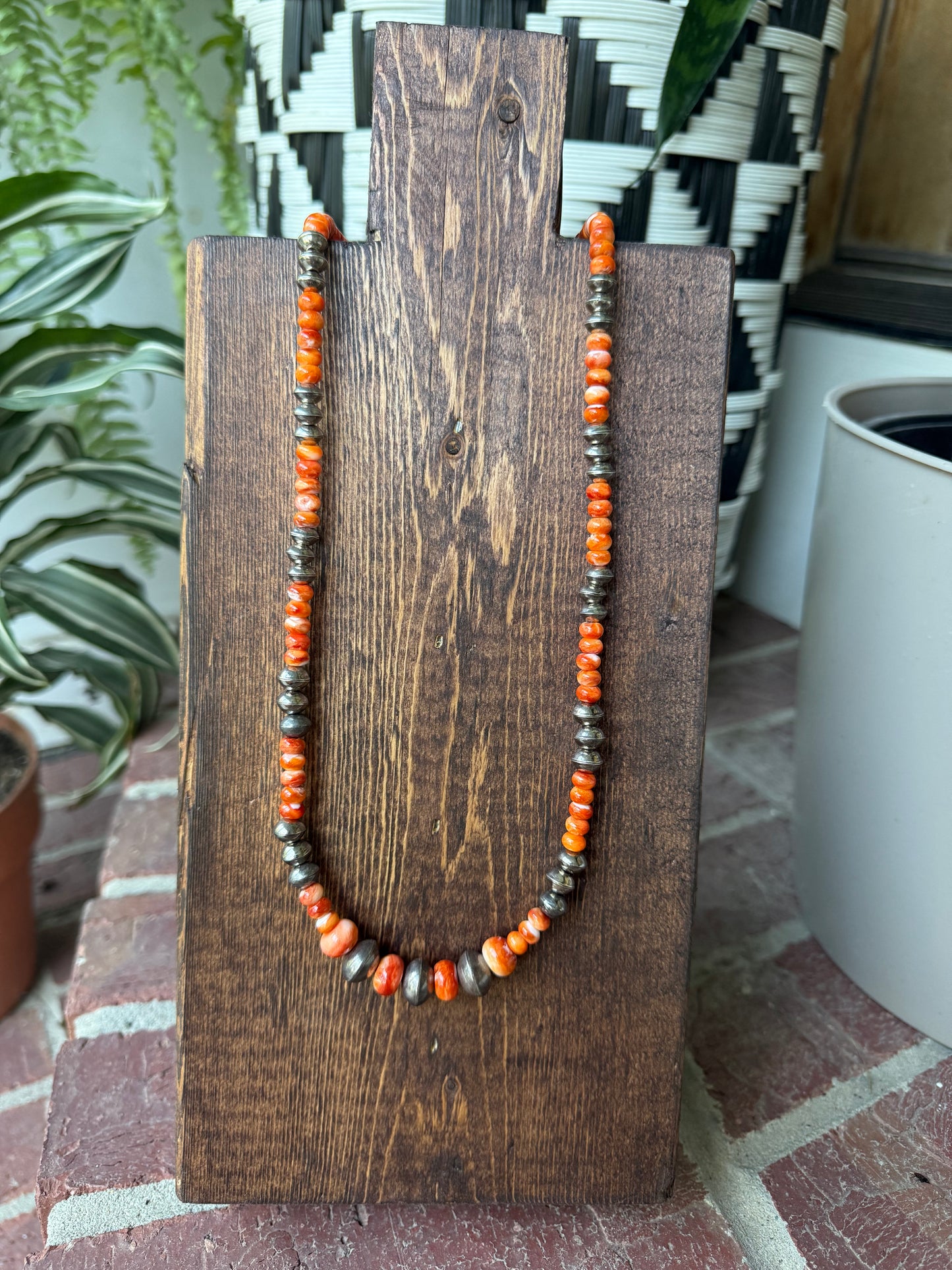 Sandra Parkett - Orange Spiny & Navajo Pearl Necklace