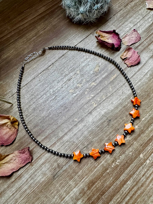 14” Sterling Silver with Orange Spiny Stars