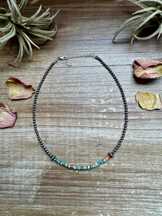Turquoise & Orange Spiny Necklace