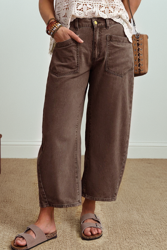 Square Patch Pocket Ankle-length Barrel Jeans