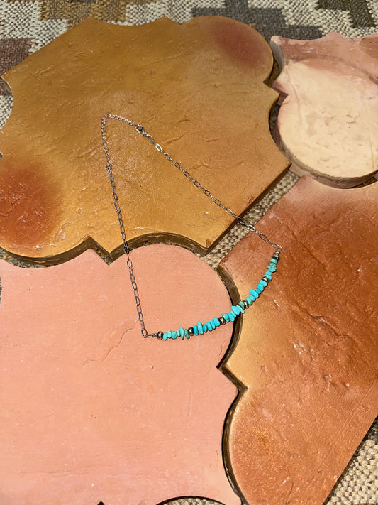 Turquoise Chip & Pearl Necklace