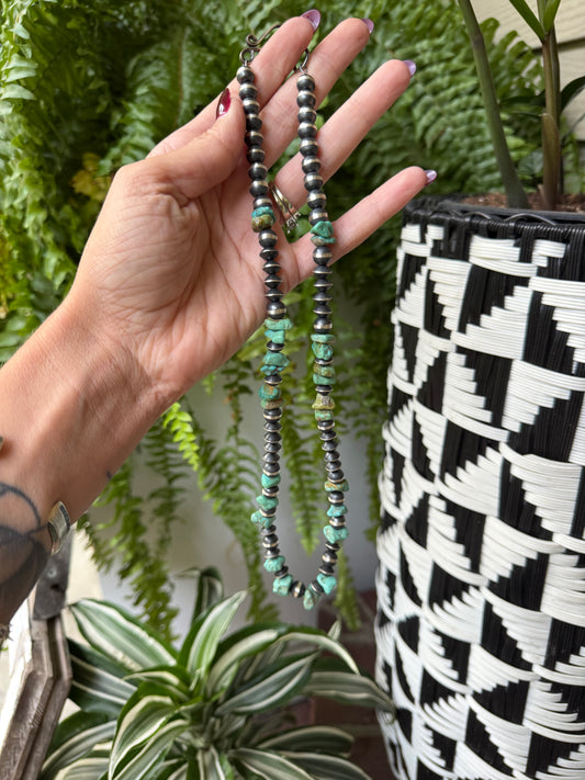 Chimney Butte - 22” Pearl & Chunk Turquoise Necklace