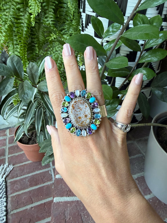 Tonya June Rafael - Speckled Druzy & Mixed Gemstone Ring