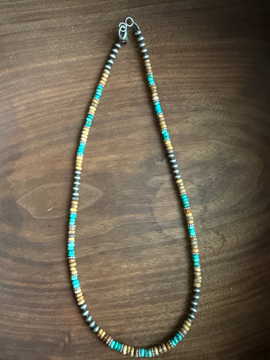 Jasper, Turquoise, Sterling Spacers & Pearl Necklace