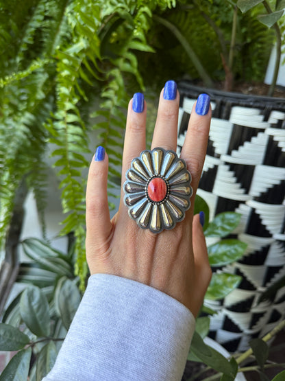 Ty Etsitty - Red Spiny Adjustable Concho Ring