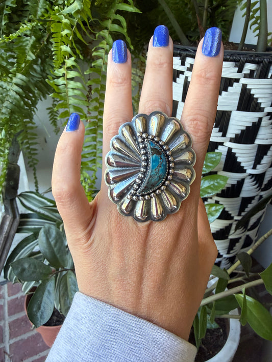 Ty Etsitty - Turquoise Moon2 Adjustable Concho Ring