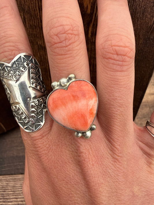 Orange Spiny Heart Ring