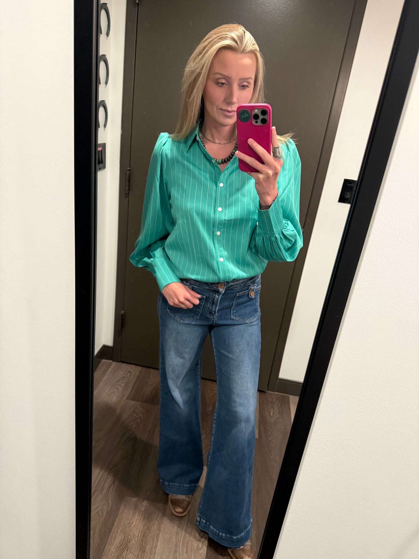 Cactus Bloom Pinstripe Button-up