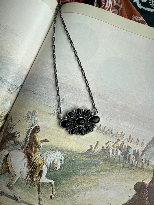 Black Onyx Cluster Necklace