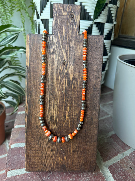 Sandra Parkett - Orange Spiny & Navajo Pearl Necklace