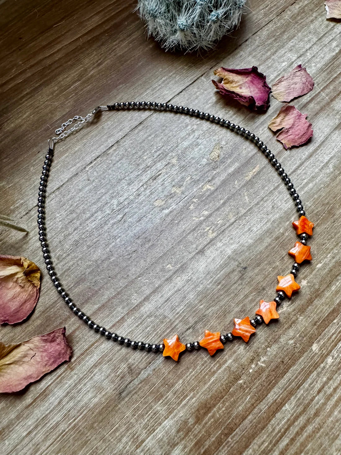 14” Sterling Silver with Orange Spiny Stars