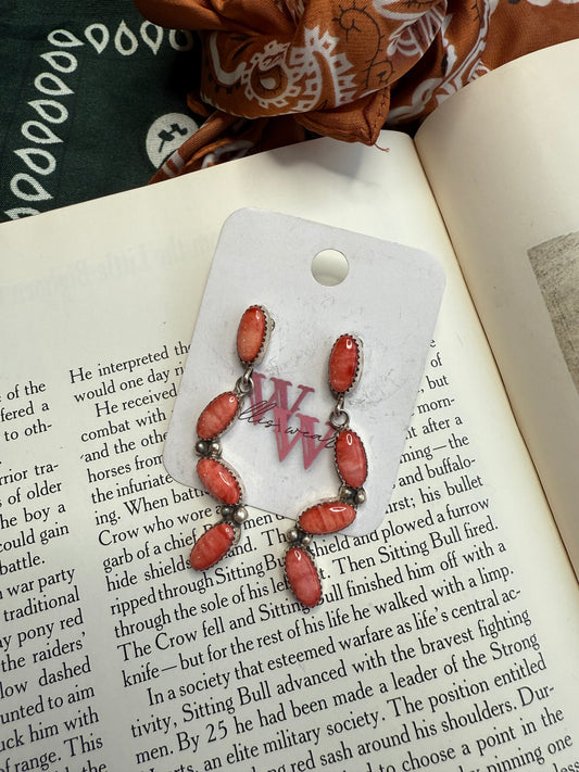 Red Spiny Stud-Dangle Earrings