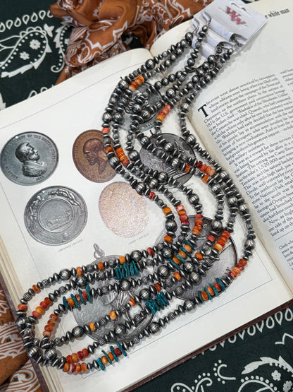 Handmade Pearls with Orange Spiny & Turquoise