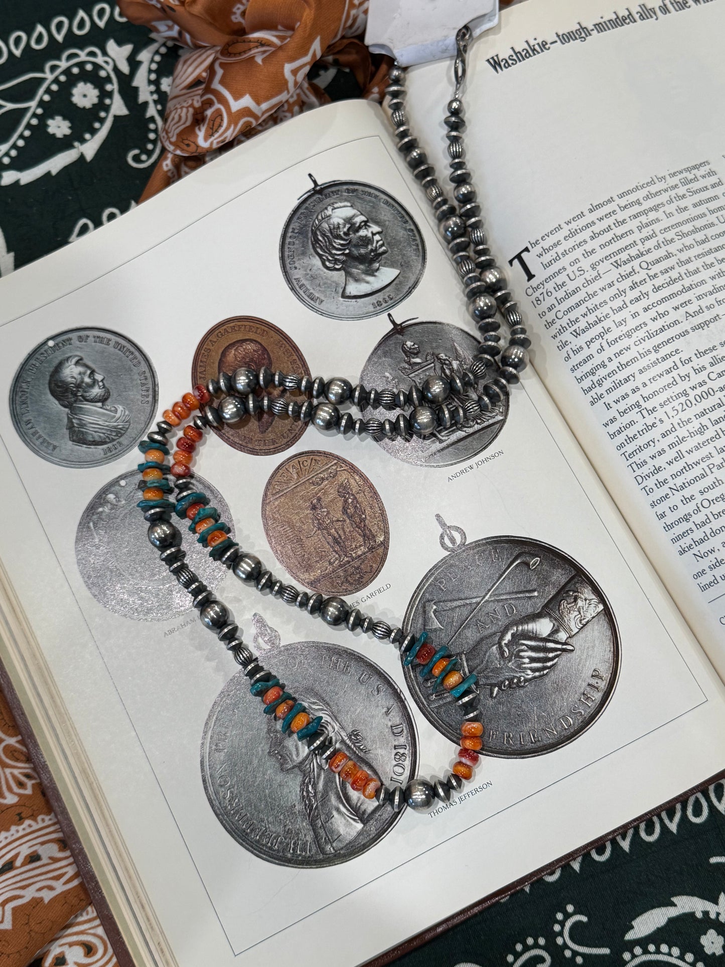 Handmade Pearls with Orange Spiny & Turquoise