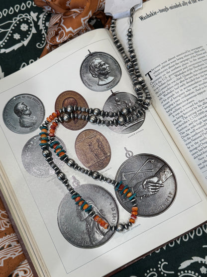 Handmade Pearls with Orange Spiny & Turquoise