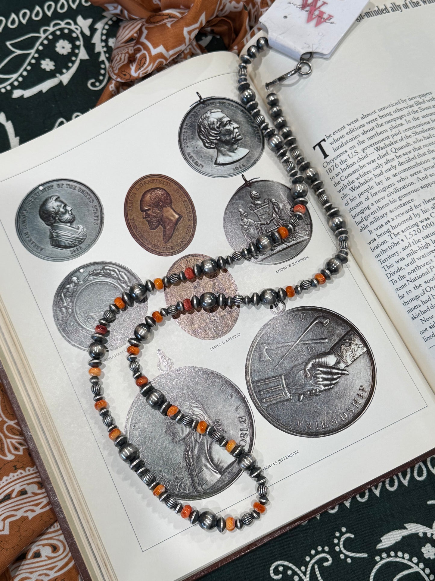 Handmade Pearls with Orange Spiny & Turquoise
