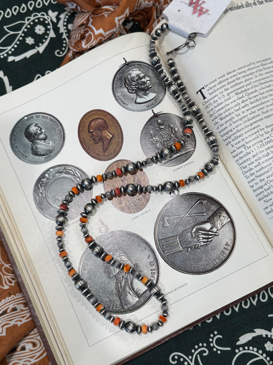 Handmade Pearls with Orange Spiny & Turquoise