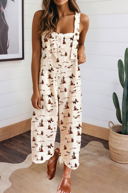Western Button Adjustable Straps Overall Jumpsuit